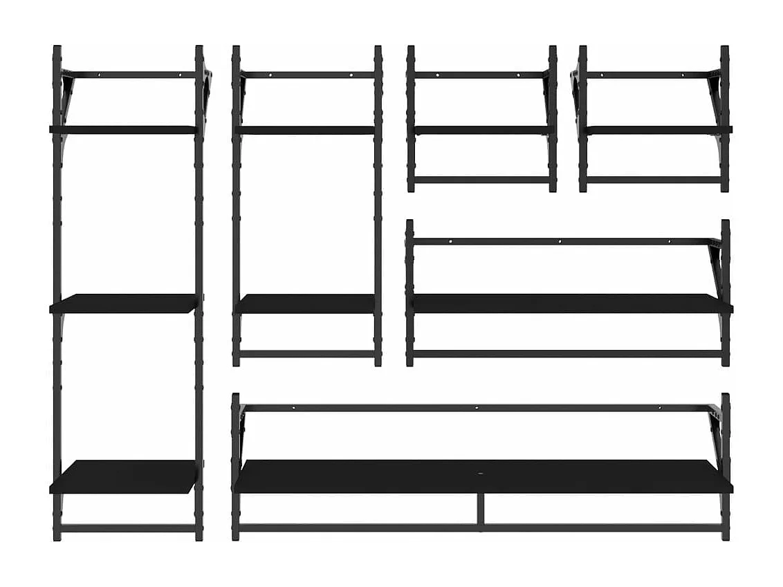 Ensemble d'étagères murales barres 6 pcs noir bois d'ingénierie