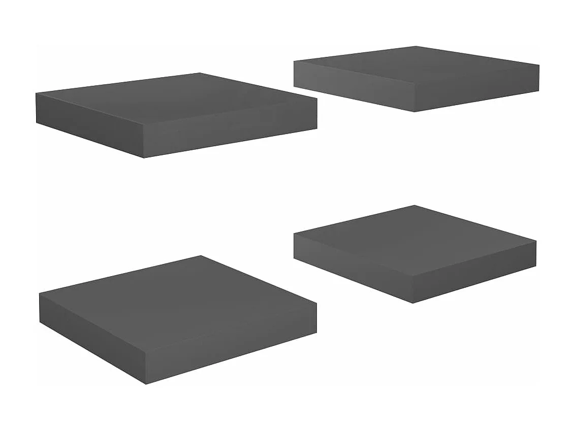 Schweberegale 4 Stk. Hochglanz-Grau 23x23,5x3,8 cm MDF