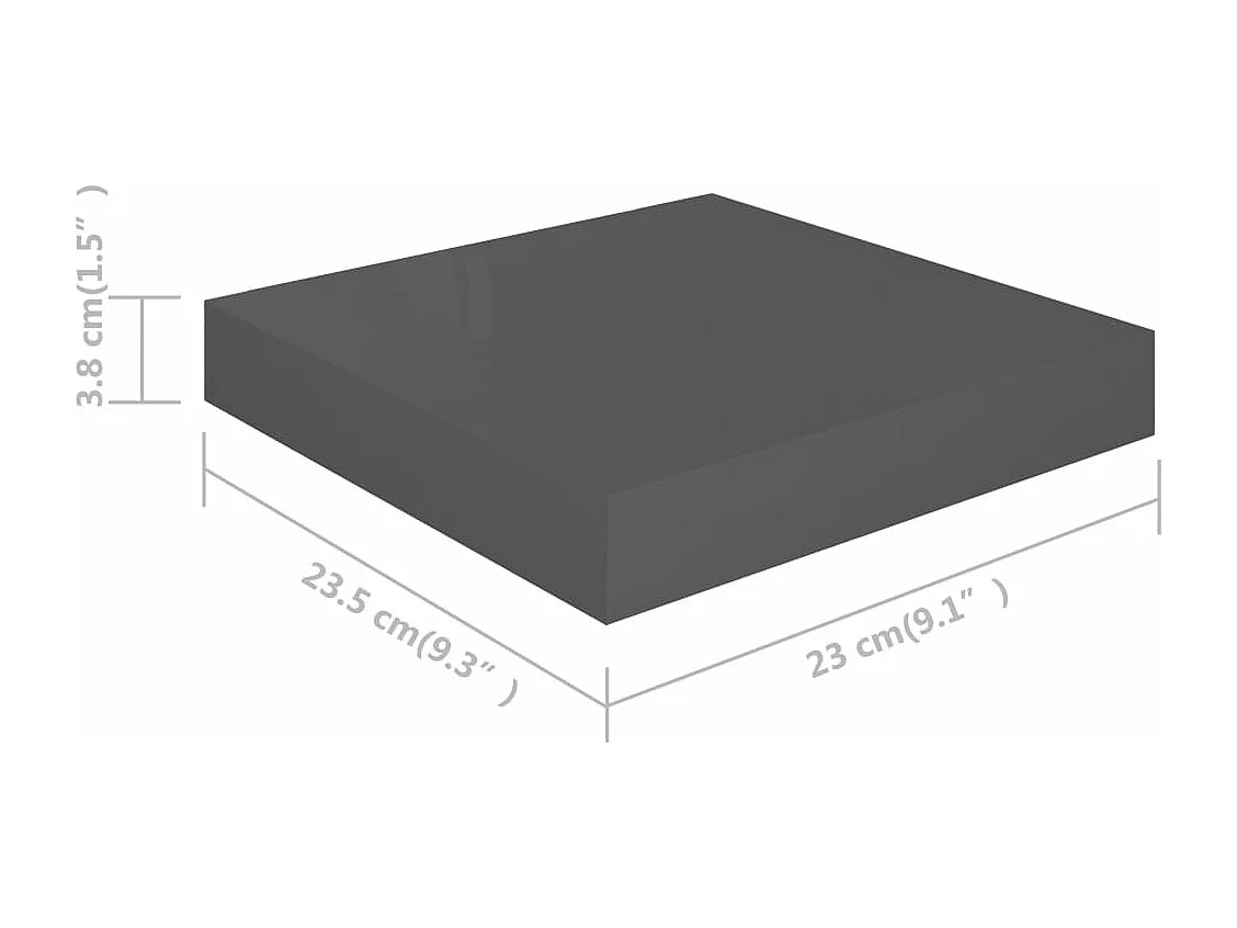 Schweberegale 4 Stk. Hochglanz-Grau 23x23,5x3,8 cm MDF