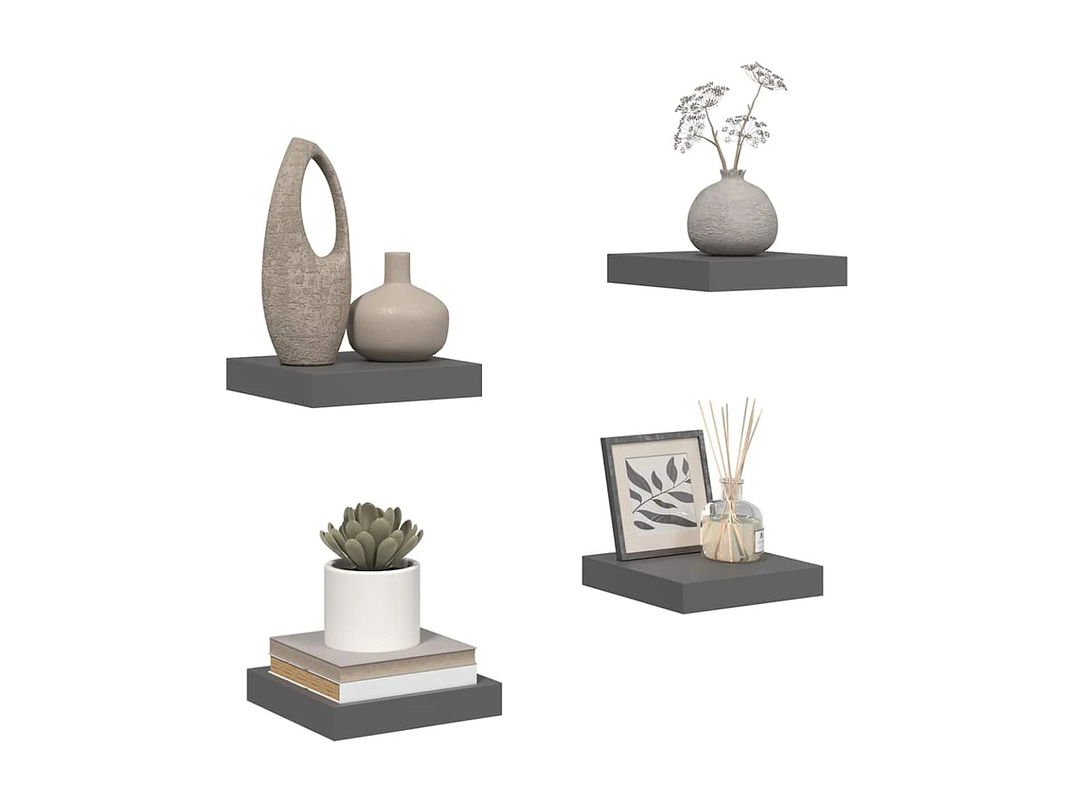 Étagère murale flottante 4 pcs Gris brillant 23x23,5x3,8 cm MDF