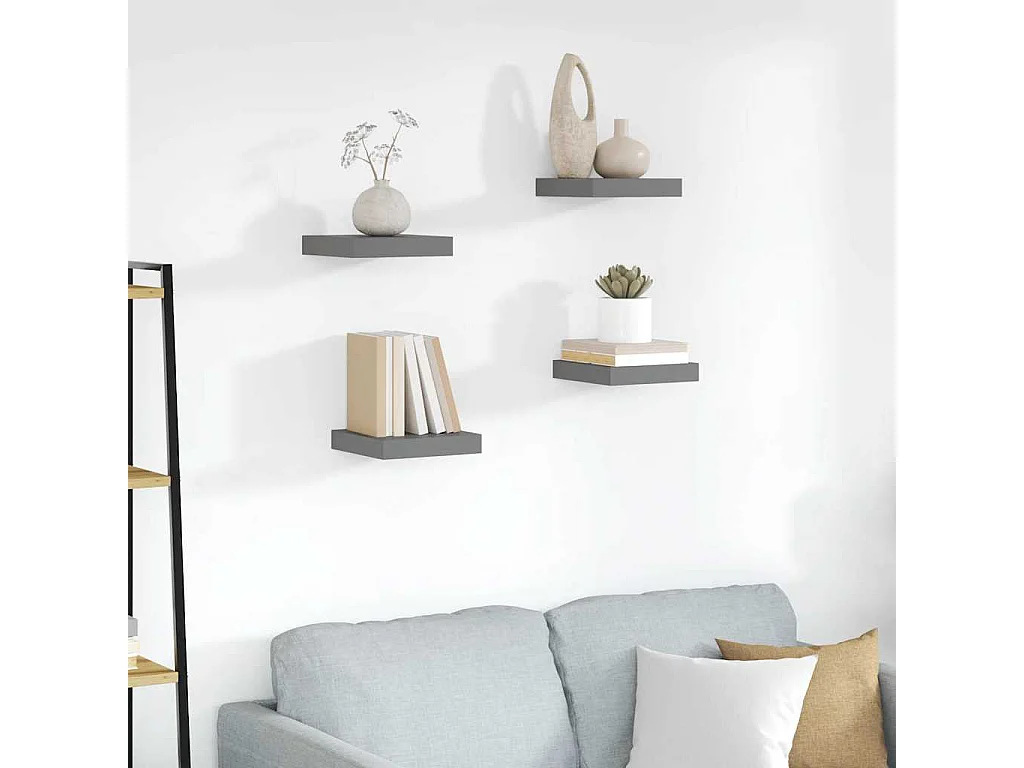 Étagère murale flottante 4 pcs Gris brillant 23x23,5x3,8 cm MDF