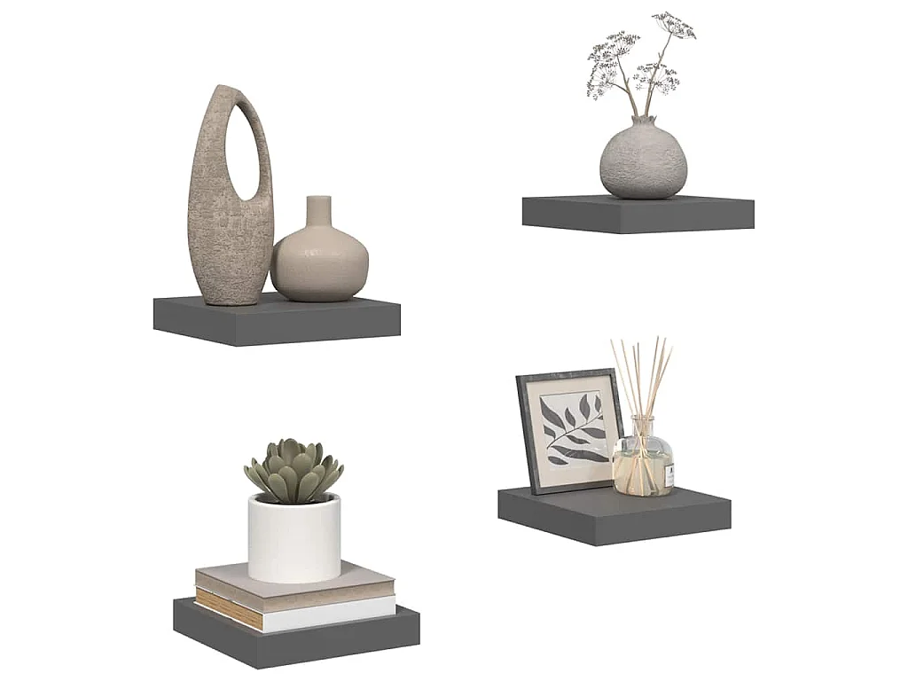 Étagère murale flottante 4 pcs Gris brillant 23x23,5x3,8 cm MDF