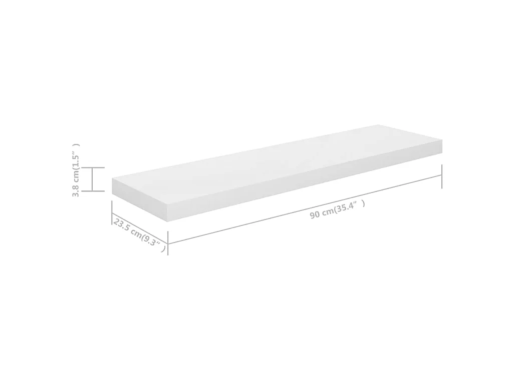 Étagère murale flottante Blanc brillant 90x23,5x3,8 cm MDF