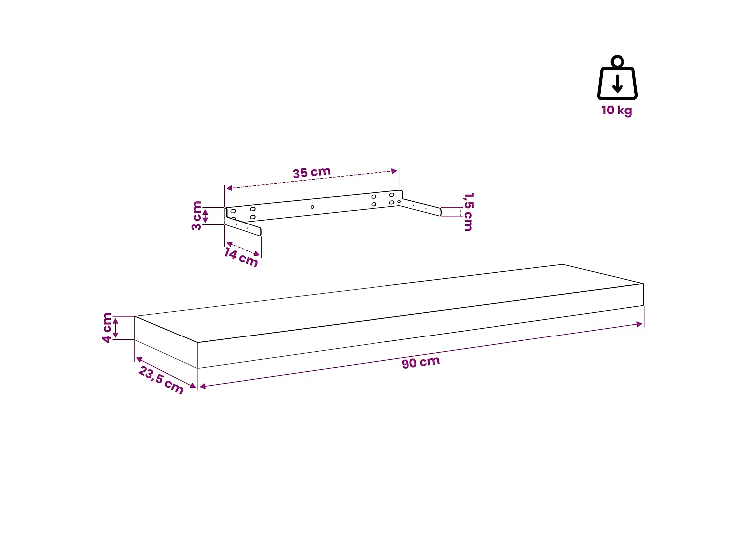Étagère murale flottante Blanc brillant 90x23,5x3,8 cm MDF