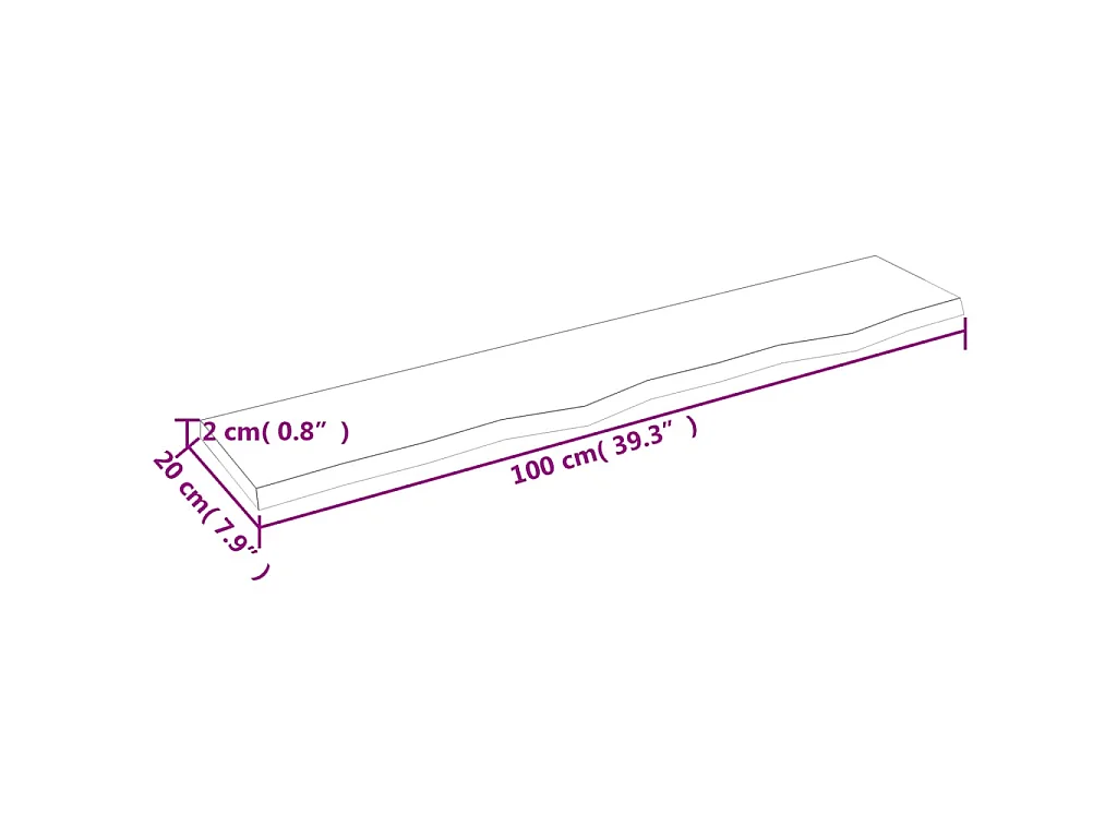 Wandregal 100x20x2 cm Massivholz Eiche Unbehandelt