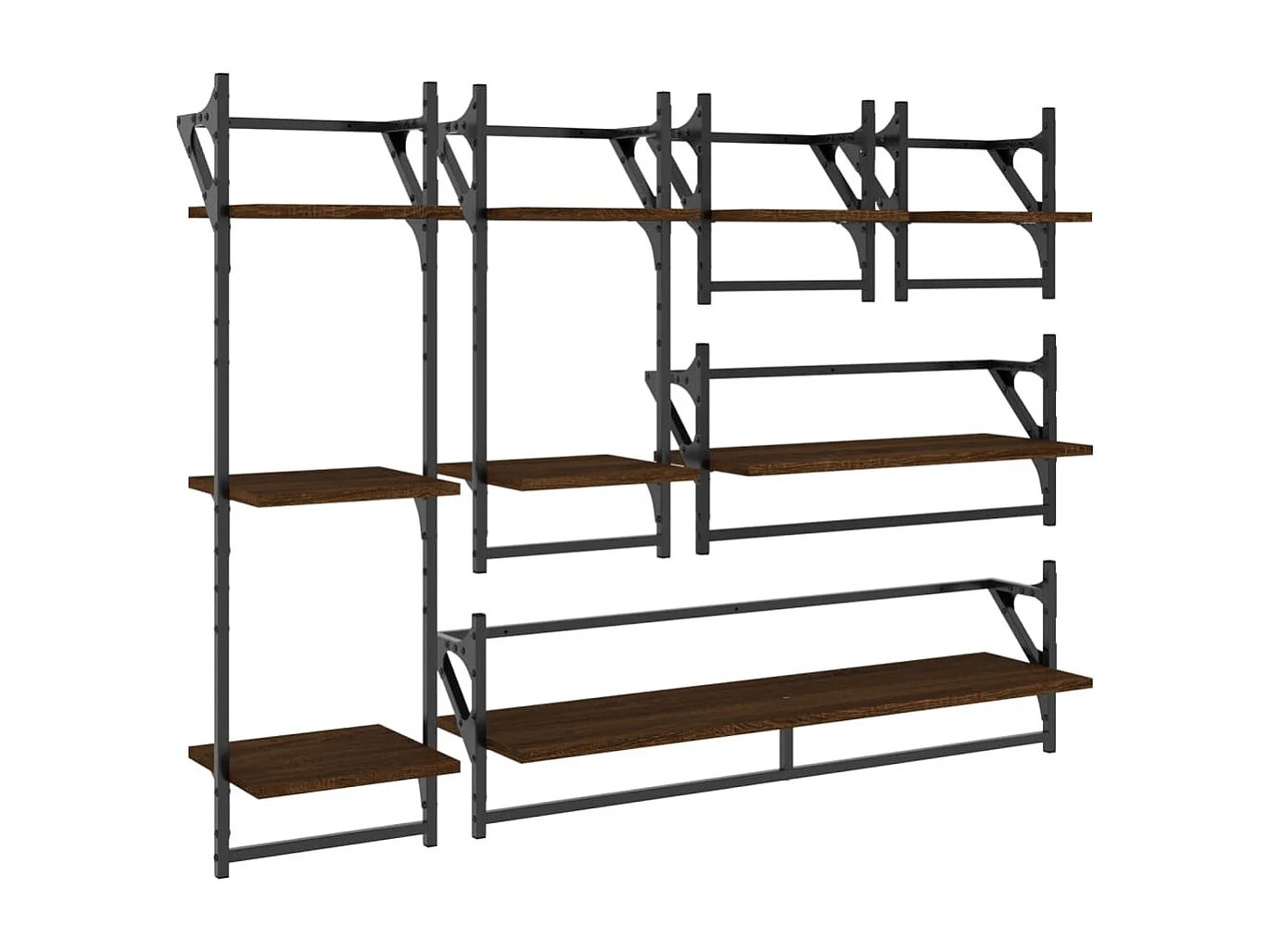 Ensemble d'étagères murales avec barres 6 pcs chêne marron