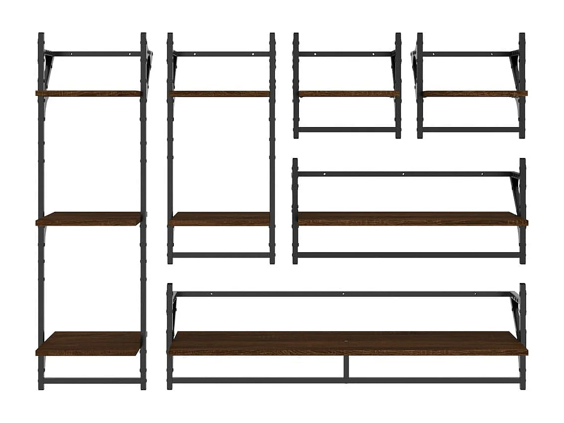 Ensemble d'étagères murales avec barres 6 pcs chêne marron