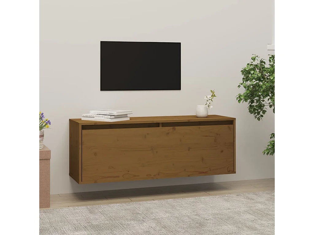 Wandkast 100x30x35 cm massief grenenhout honingbruin