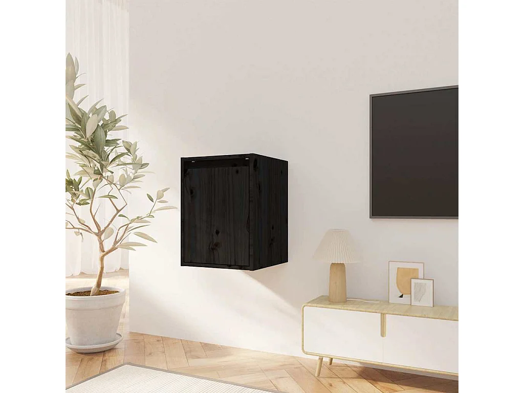 Armários de parede 2 pcs 30x30x40 cm pinho maciço preto
