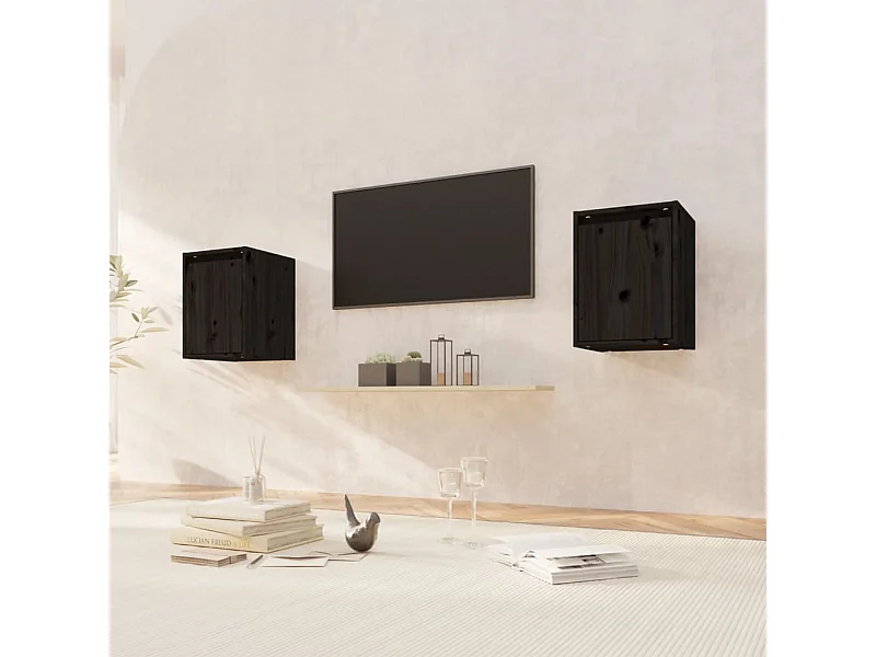 Wandkasten 2 st 30x30x40 cm massief grenenhout zwart