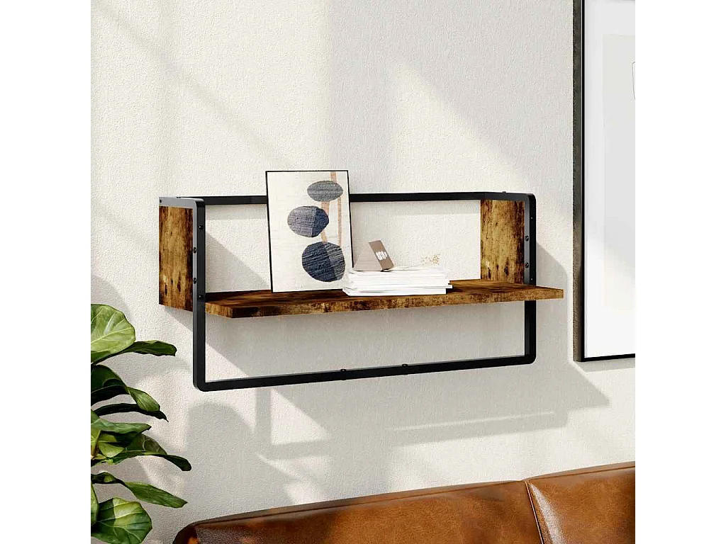Wandschap met stang 65x25x30 cm gerookt eikenkleurig