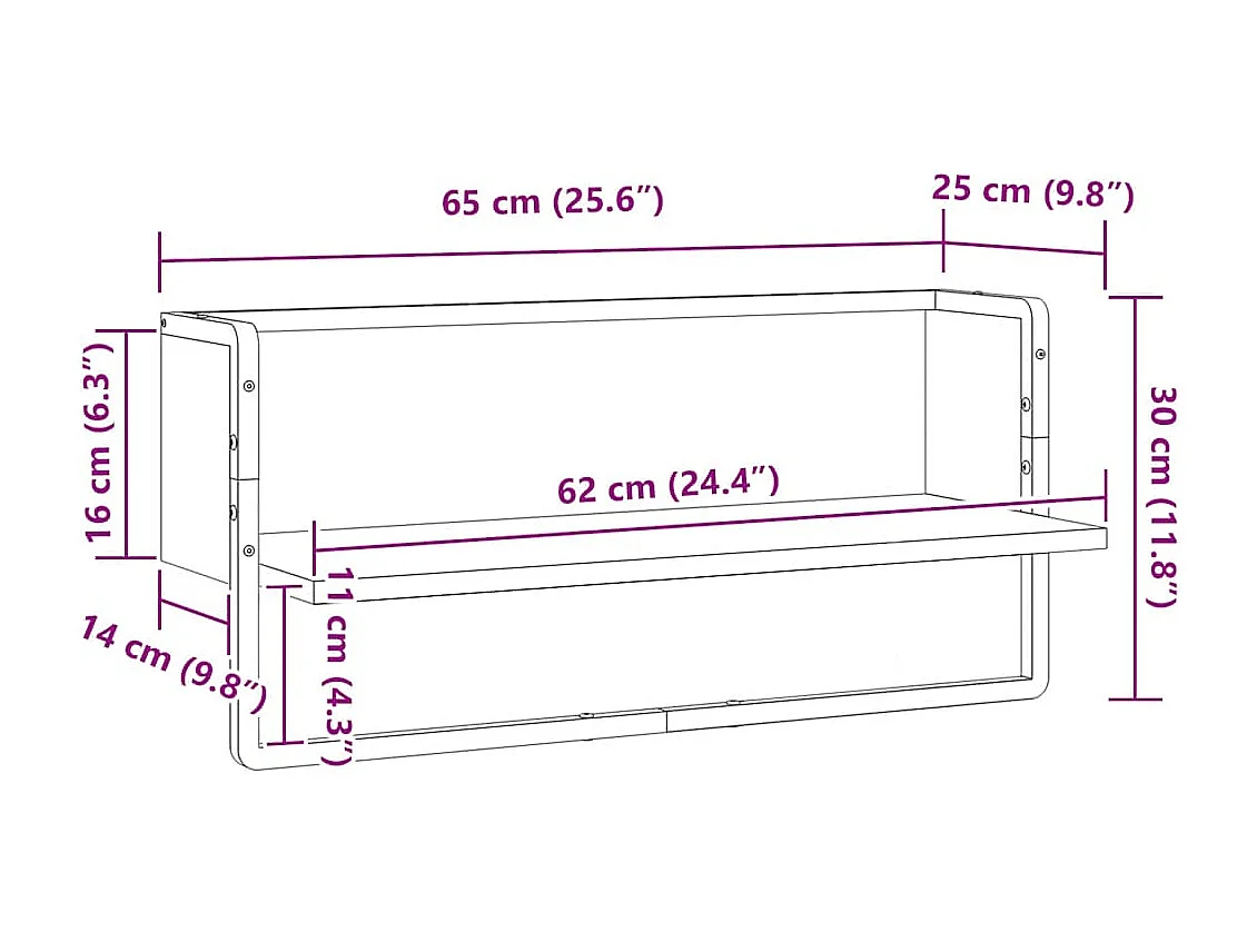 Wandschap met stang 65x25x30 cm gerookt eikenkleurig