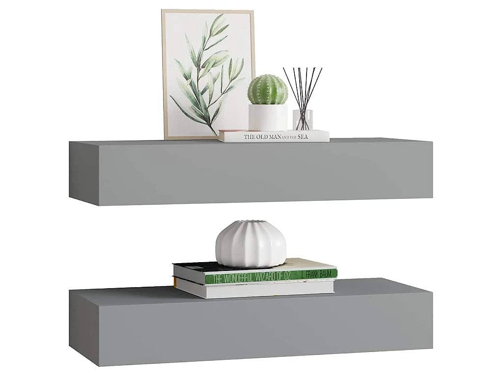 Wandregale mit Schubladen 2 Stk. Grau 60x23,5x10 cm MDF