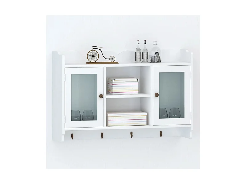 Vitrine murale avec étagère de Livre / DVD / Verre en MDF Blanc