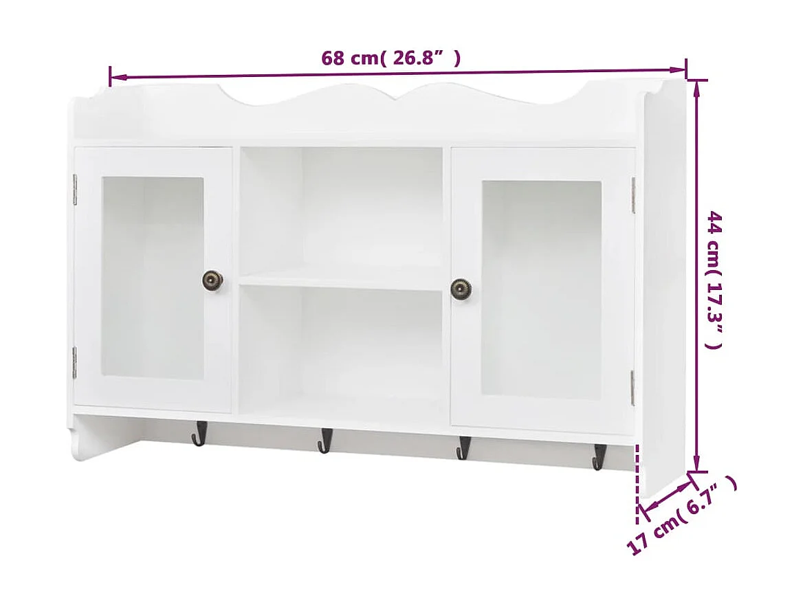 Vitrine murale avec étagère de Livre / DVD / Verre en MDF Blanc