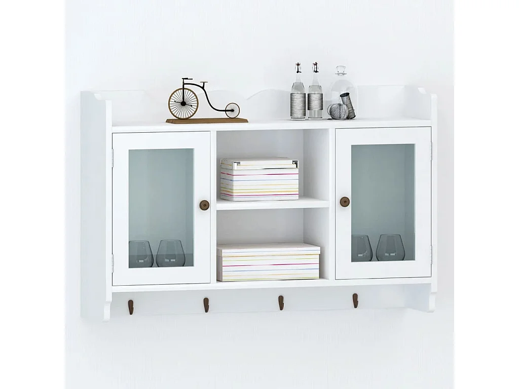 Vitrine murale avec étagère de Livre / DVD / Verre en MDF Blanc