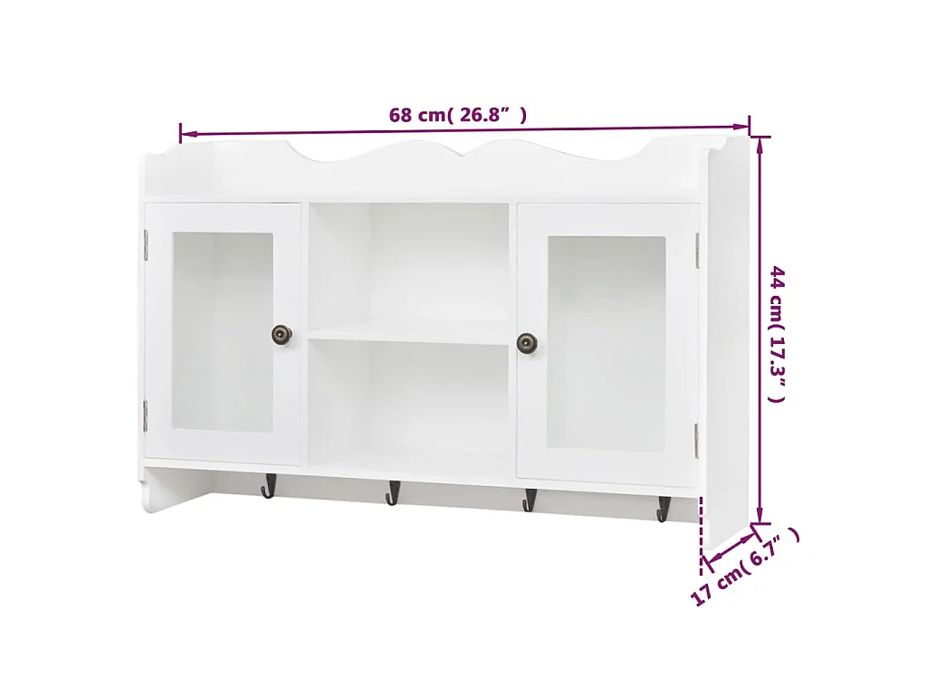Vitrine murale avec étagère de Livre / DVD / Verre en MDF Blanc