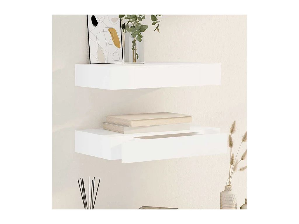 Étagères murales avec tiroirs 2 pcs Blanc 48 cm