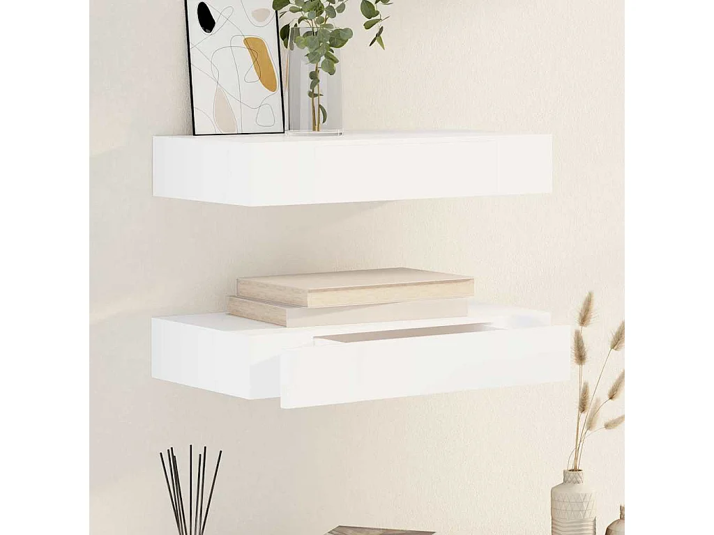 Étagères murales avec tiroirs 2 pcs Blanc 48 cm