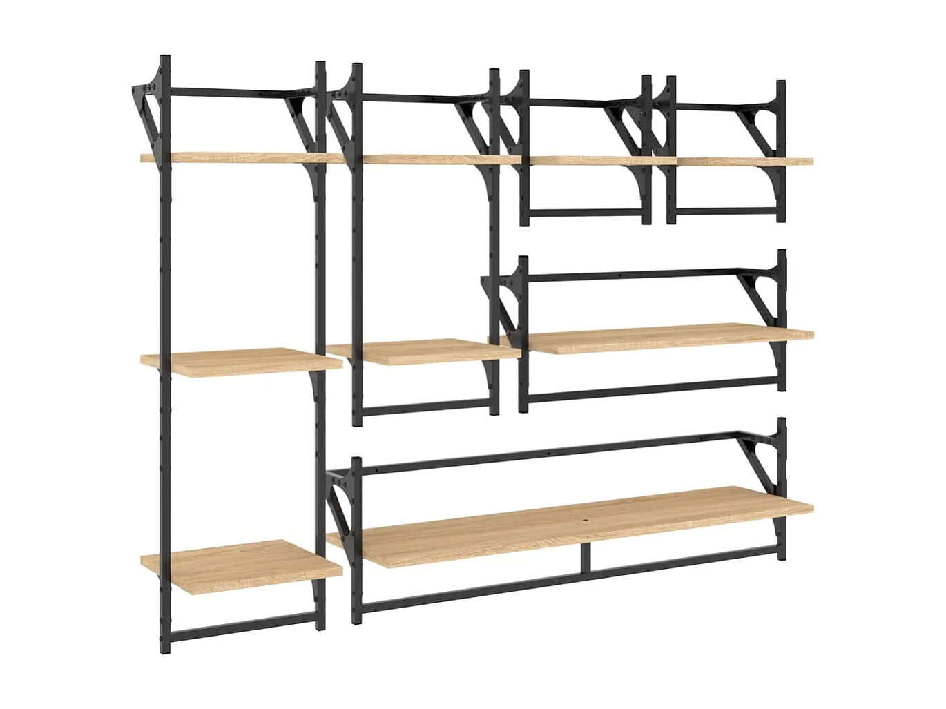 Ensemble d'étagères murales avec barres 6 pcs chêne sonoma