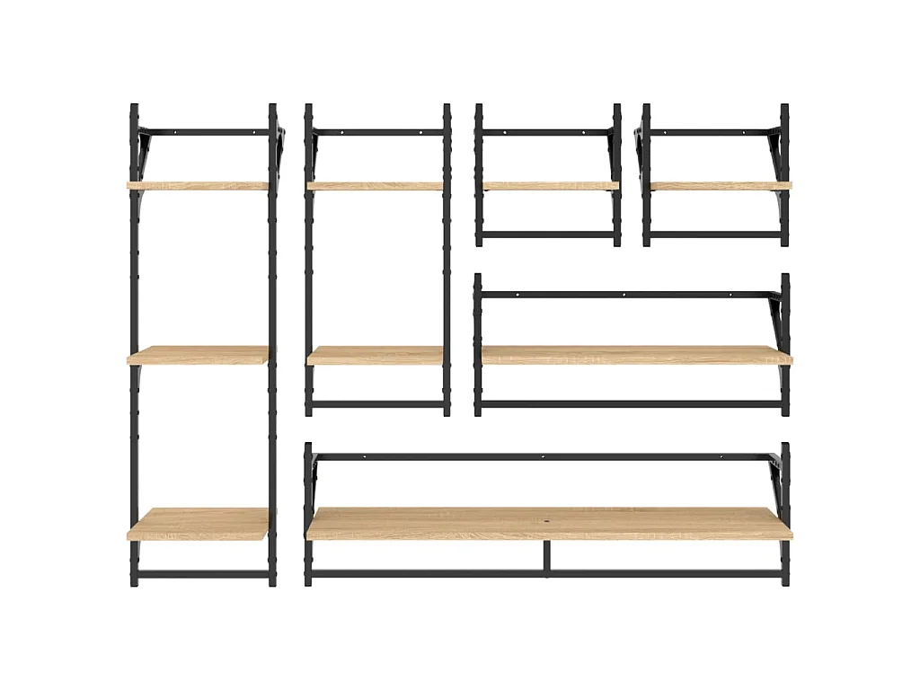 Ensemble d'étagères murales avec barres 6 pcs chêne sonoma