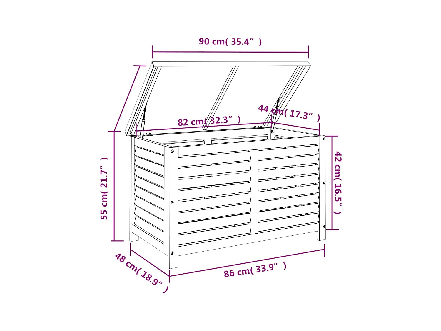 Caja de almacenaje de jardín madera maciza eucalipto 90x48x55cm