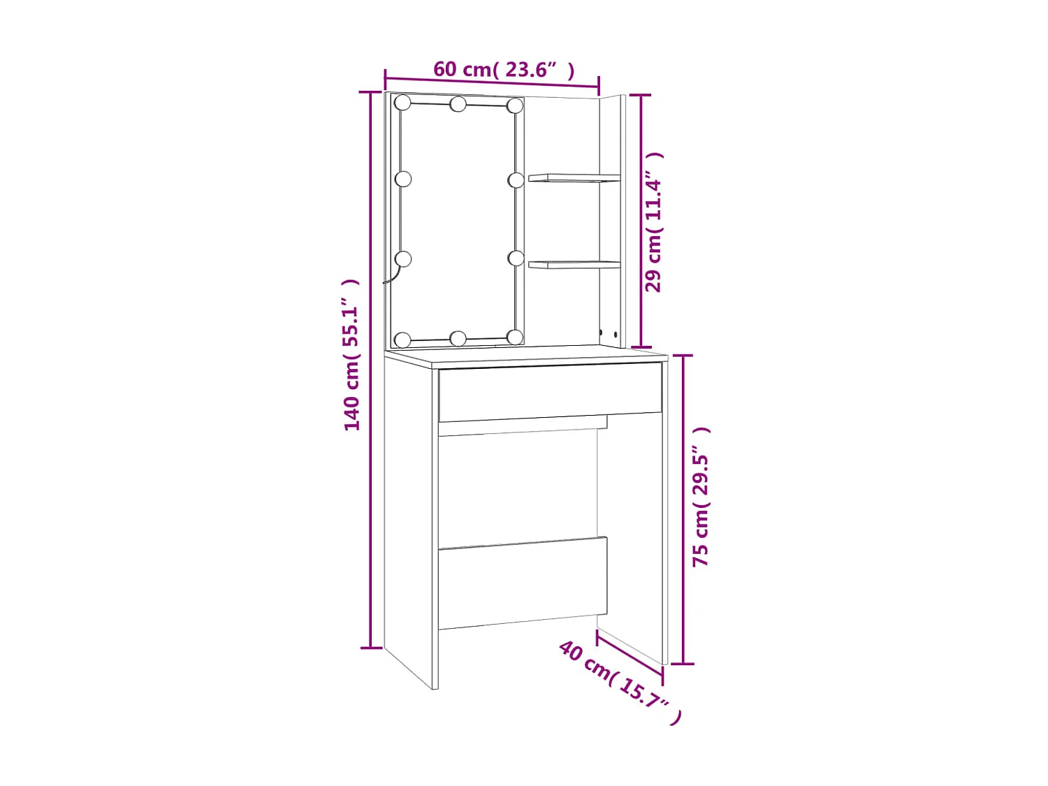 Kaptafelset met LED's bewerkt hout wit