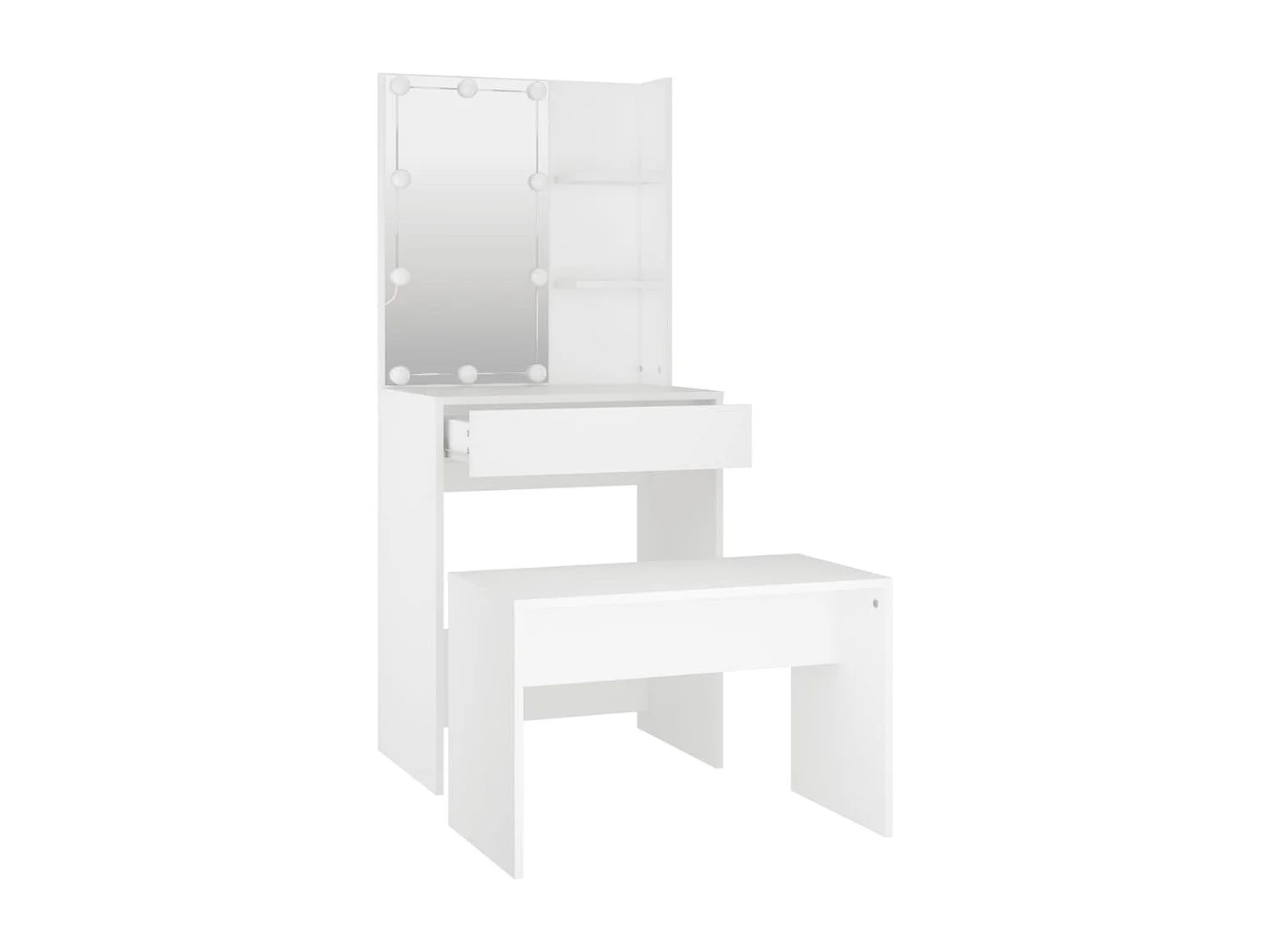 Juego de tocador con LED madera contrachapada blanco