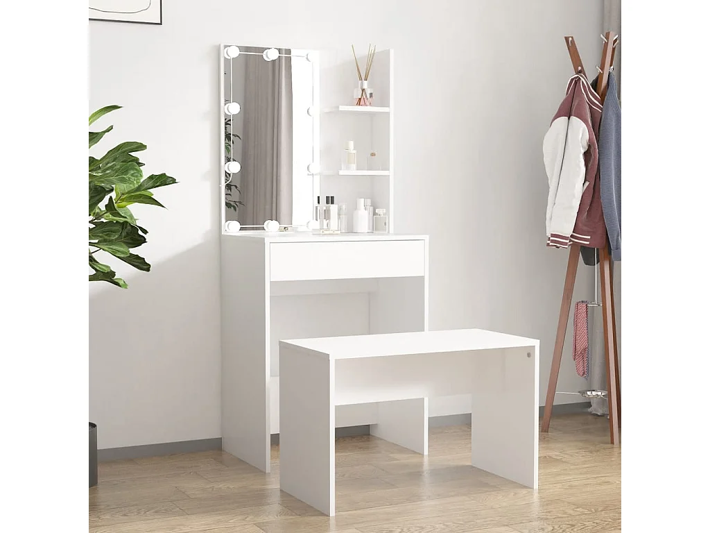 Ensemble de coiffeuse avec LED Blanc Bois d'ingénierie