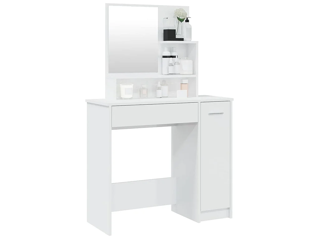 Coiffeuse avec miroir blanc brillant 86,5x35x136 cm