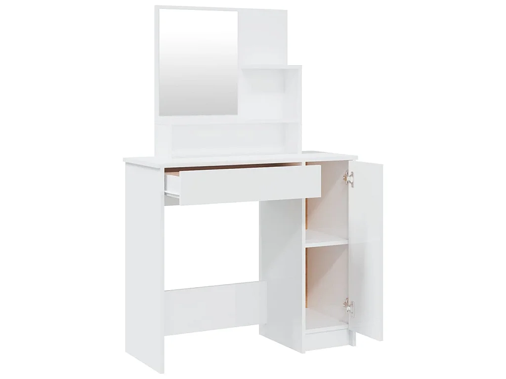 Coiffeuse avec miroir blanc brillant 86,5x35x136 cm