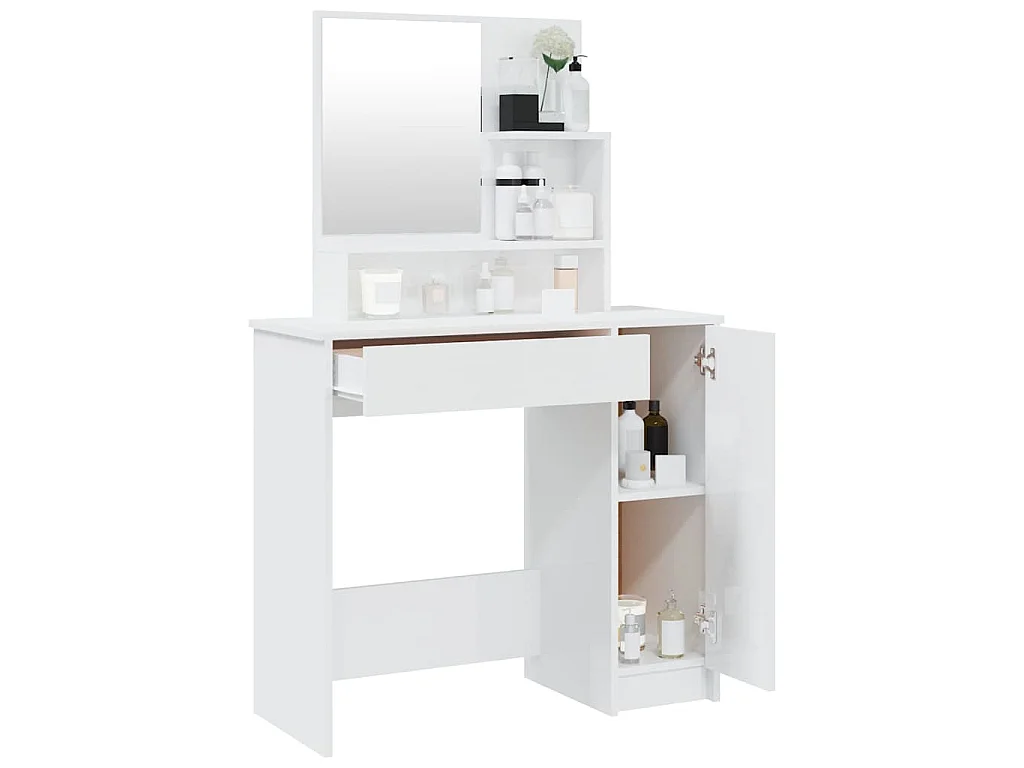Kaptafel met spiegel 86,5x35x136 cm hoogglans wit