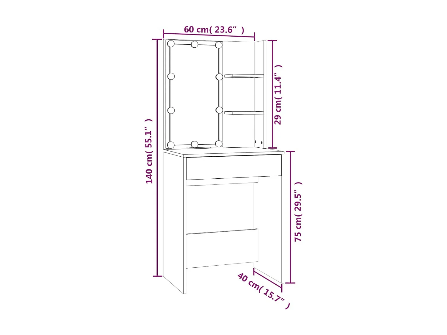 Conjunto toucador c/ LEDs madeira processada carvalho sonoma