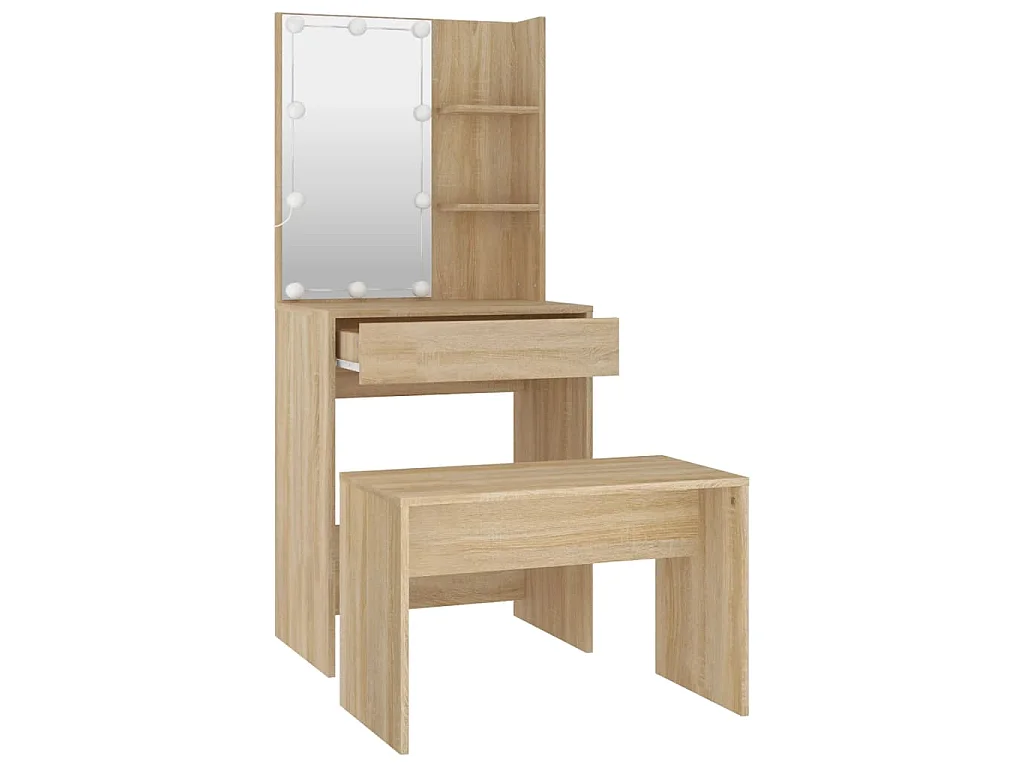 Juego de tocador con LED madera contrachapada roble Sonoma
