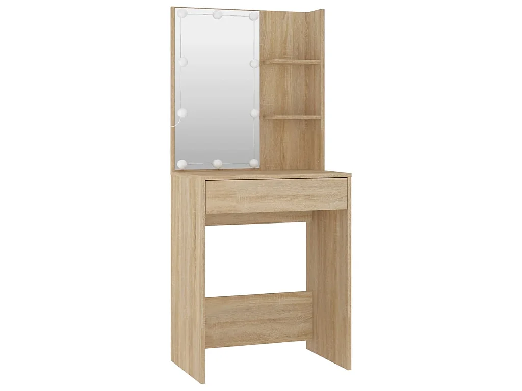 Juego de tocador con LED madera contrachapada roble Sonoma