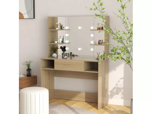 Kauf Unique Schminktisch mit LED-Beleuchtung 100x40x135 cm MDF Eiche-Optik