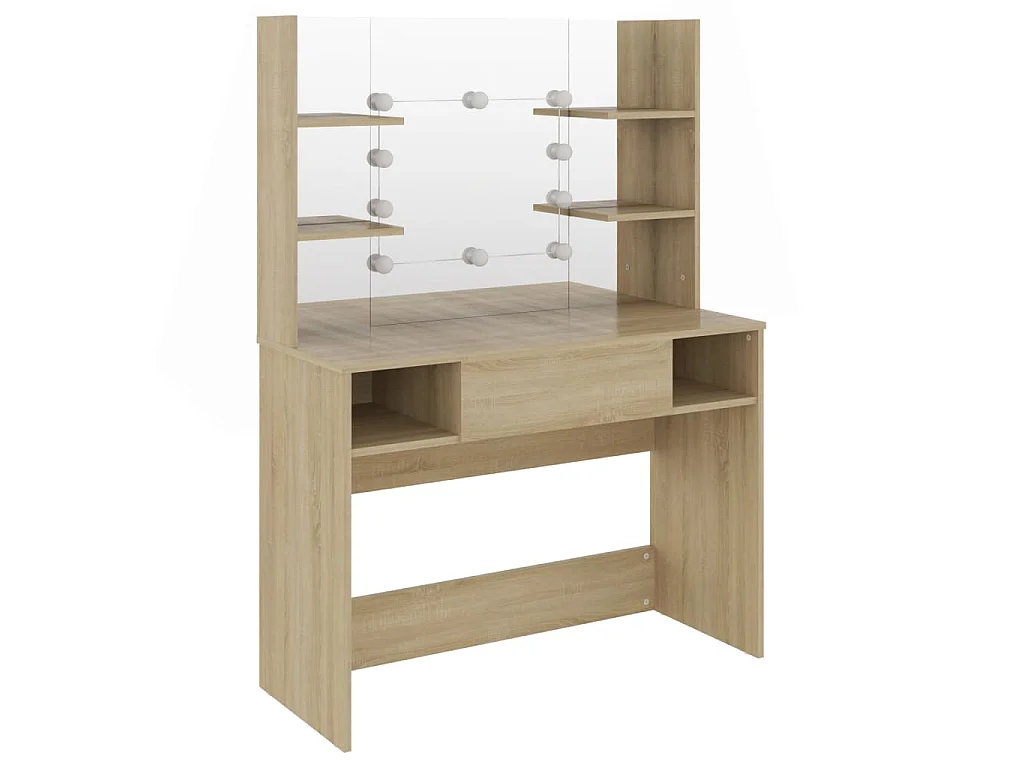 Schminktisch mit LED-Beleuchtung 100x40x135 cm MDF Eiche-Optik