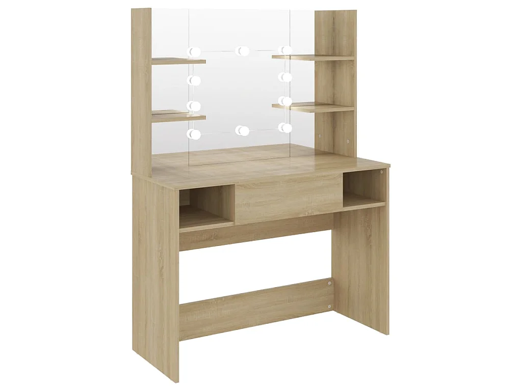 Schminktisch mit LED-Beleuchtung 100x40x135 cm MDF Eiche-Optik
