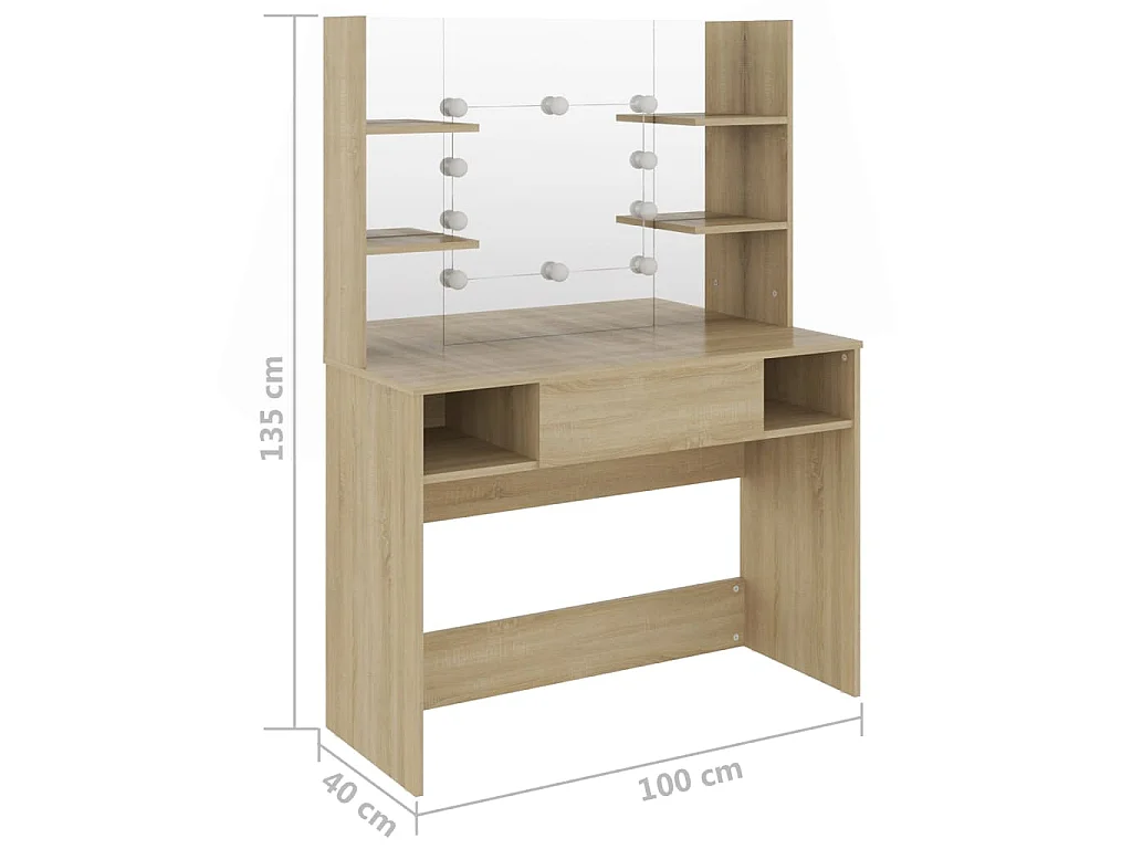 Schminktisch mit LED-Beleuchtung 100x40x135 cm MDF Eiche-Optik