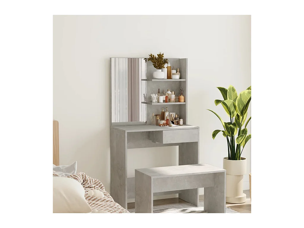 Schminktisch mit Spiegel Betongrau 74,5x40x141 cm