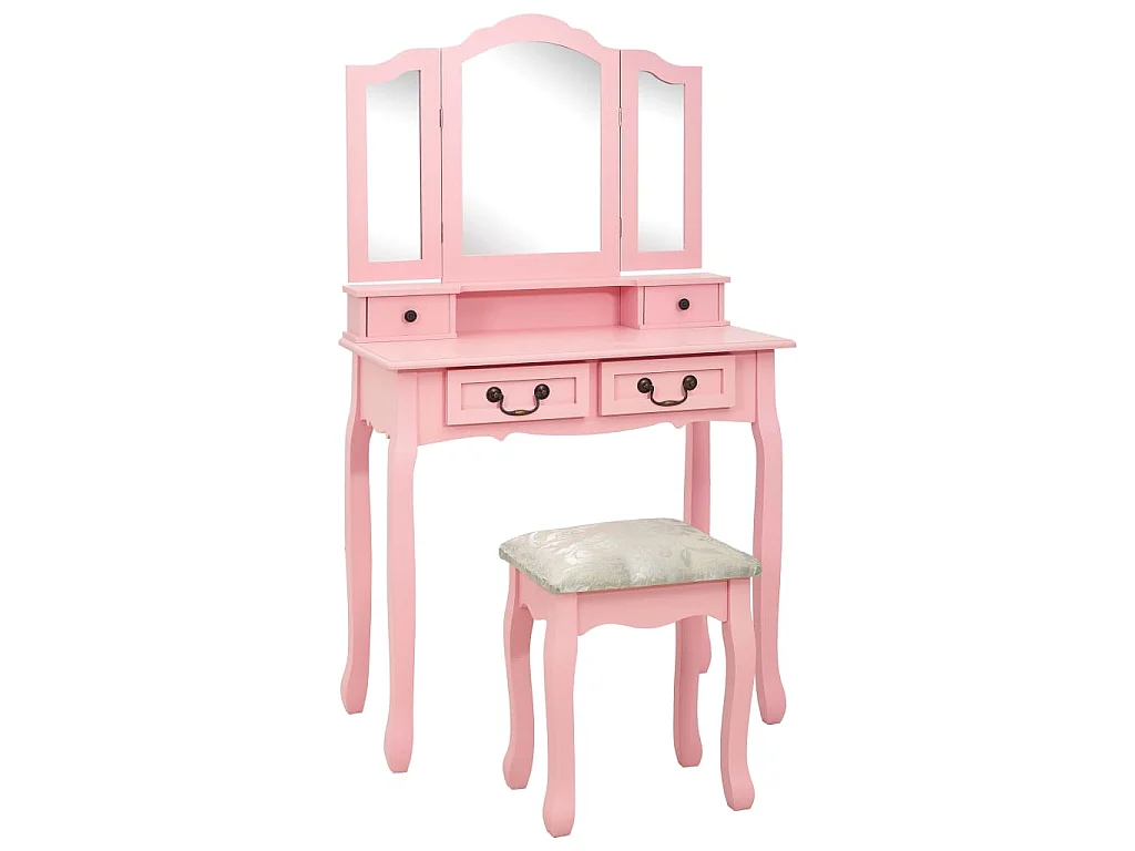 Tavolo da Trucco con Sgabello Rosa 80x69x141 cm Legno Paulownia