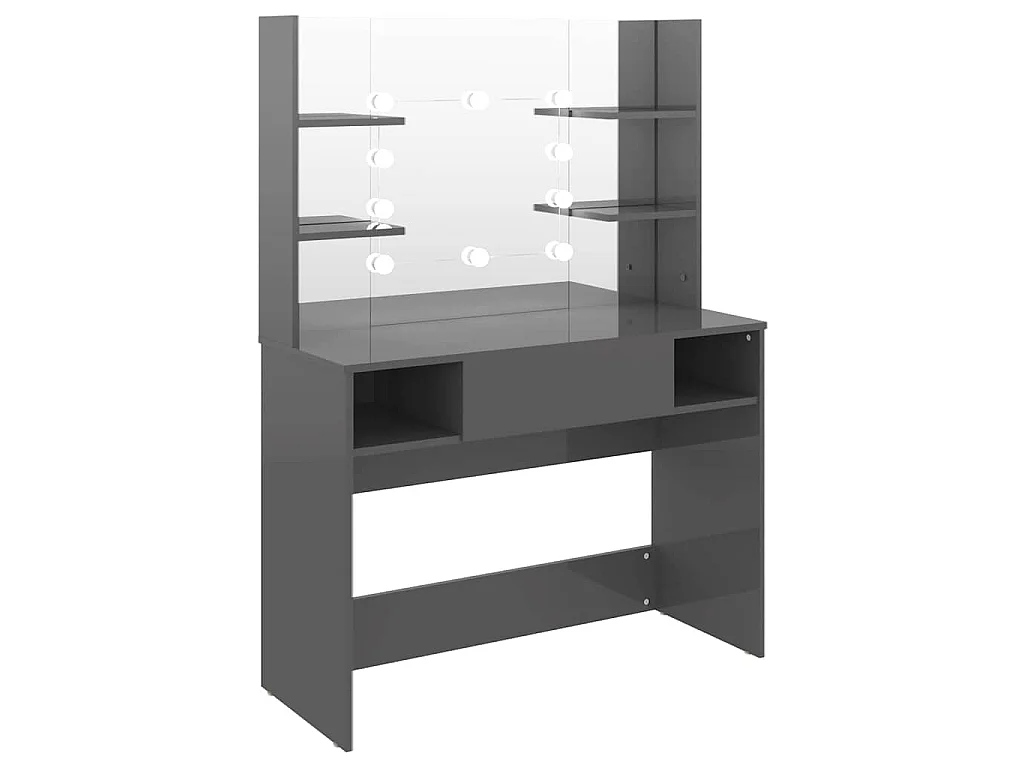 Table de maquillage avec éclairage LED MDF Gris brillant