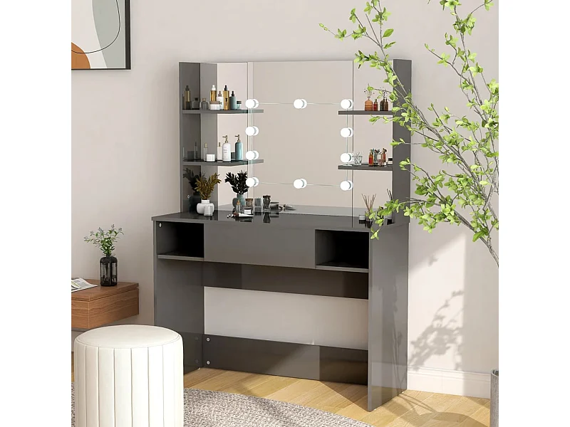 Table de maquillage avec éclairage LED MDF Gris brillant