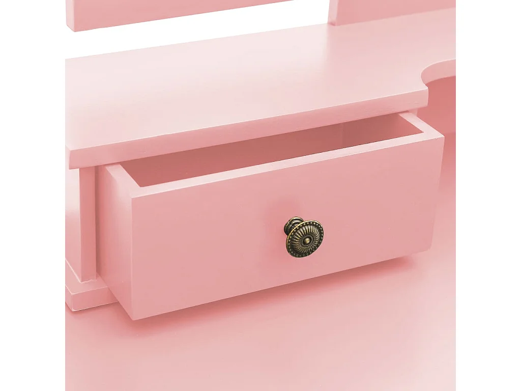 Conjunto toucador c/ banco 100x40x146cm madeira paulownia rosa