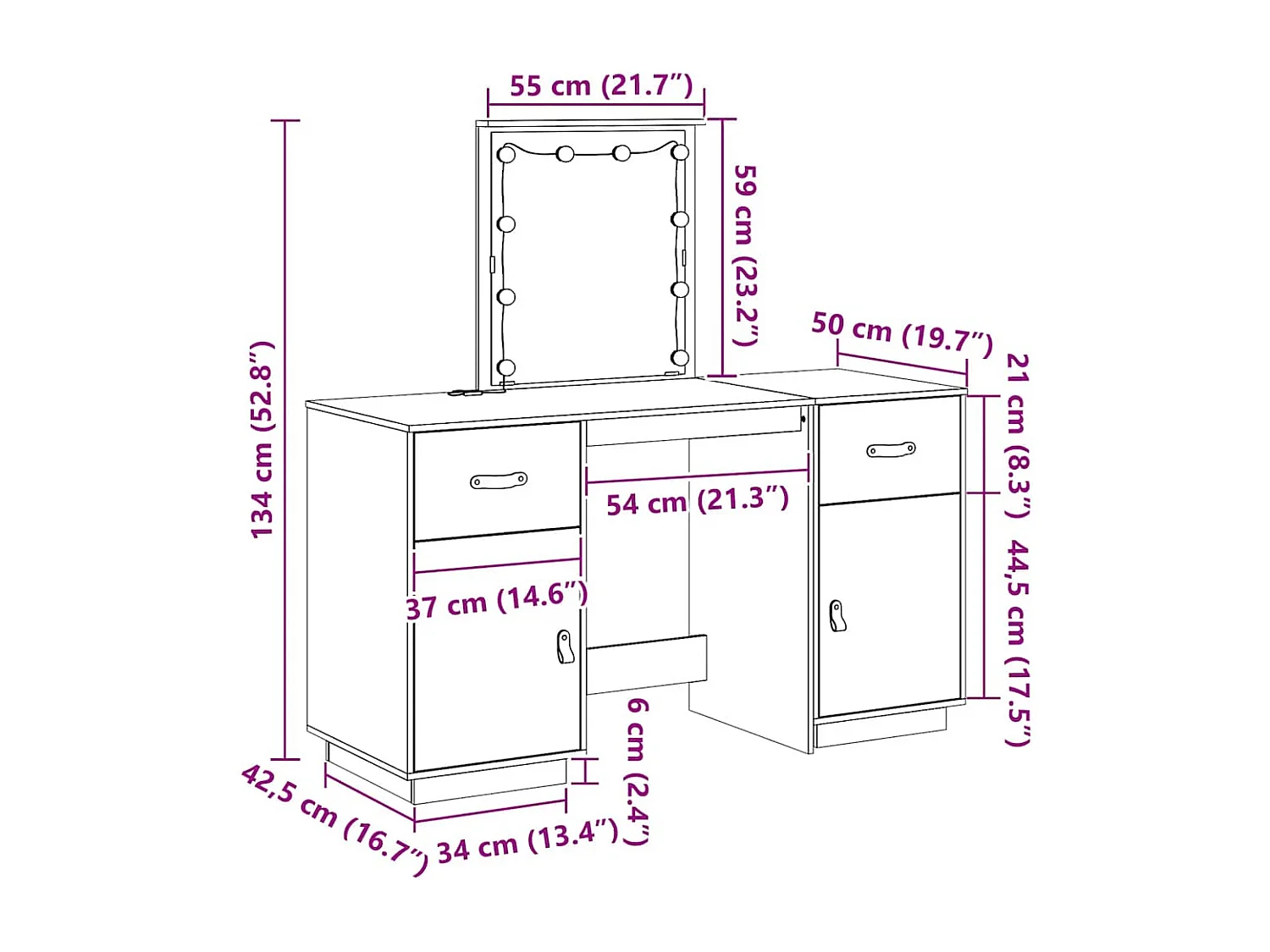 Ensemble de coiffeuse avec LED Marron miel Bois de pin solide
