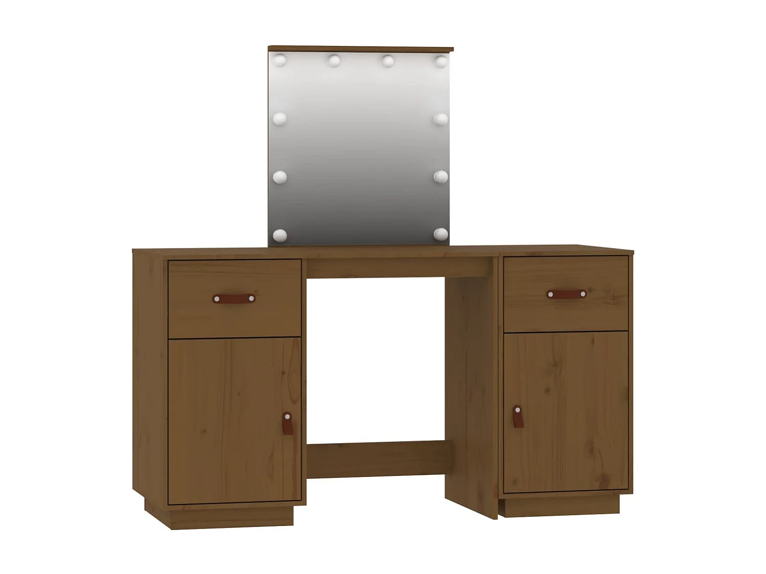 Schminktisch-Set mit LED Honigbraun Massivholz Kiefer