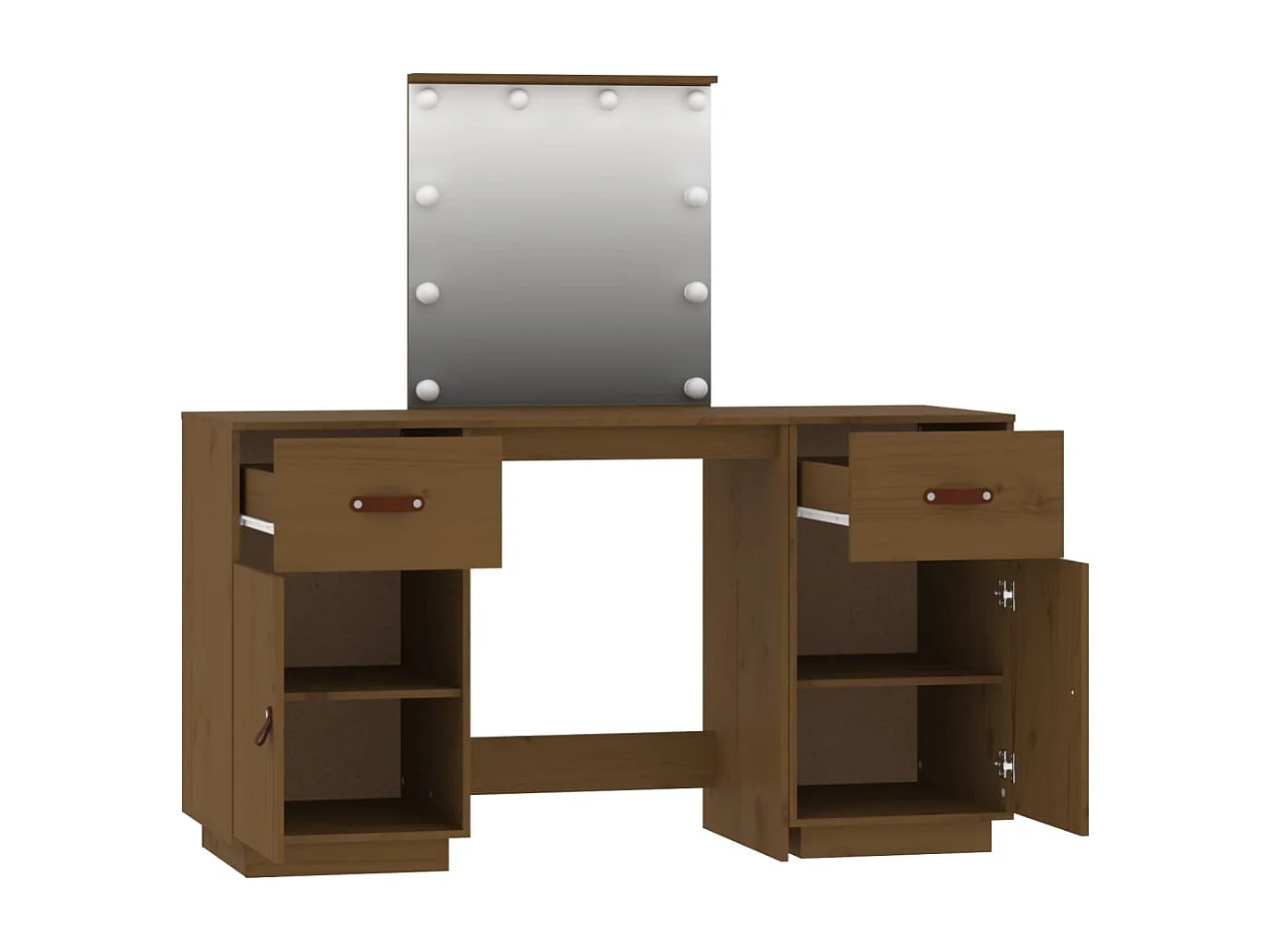 Schminktisch-Set mit LED Honigbraun Massivholz Kiefer