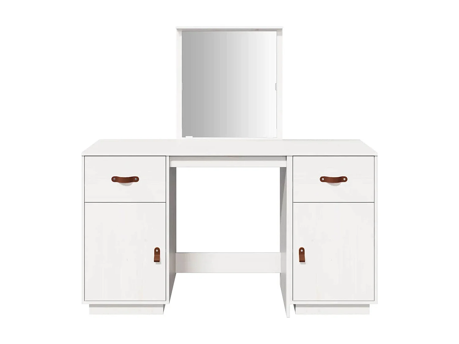 Ensemble de coiffeuse avec miroir Blanc Bois de pin solide
