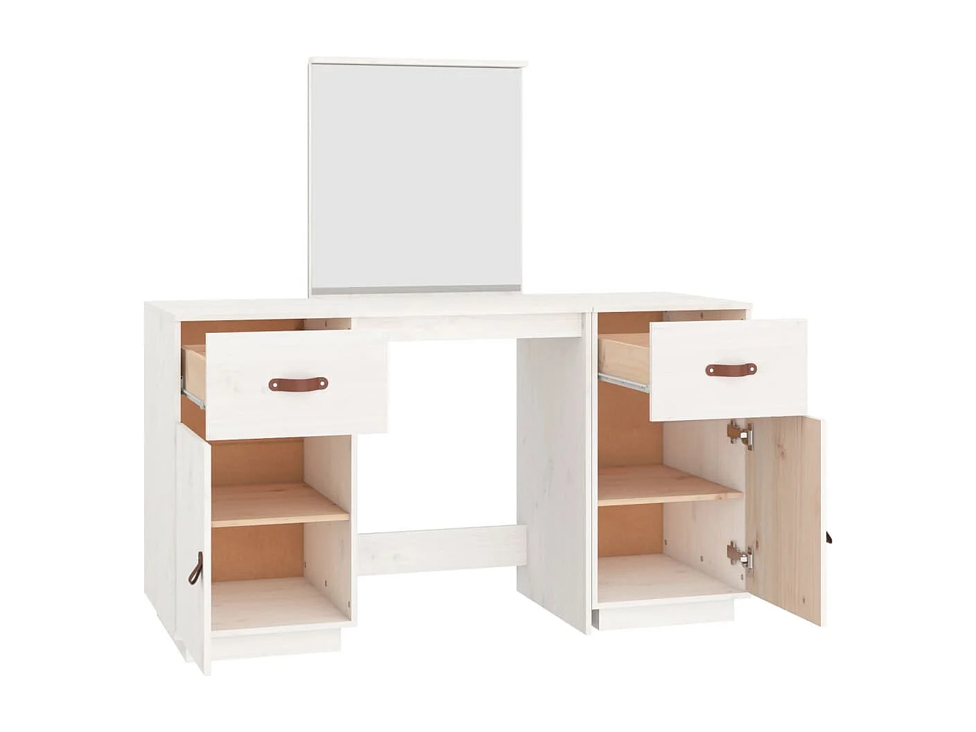 Ensemble de coiffeuse avec miroir Blanc Bois de pin solide