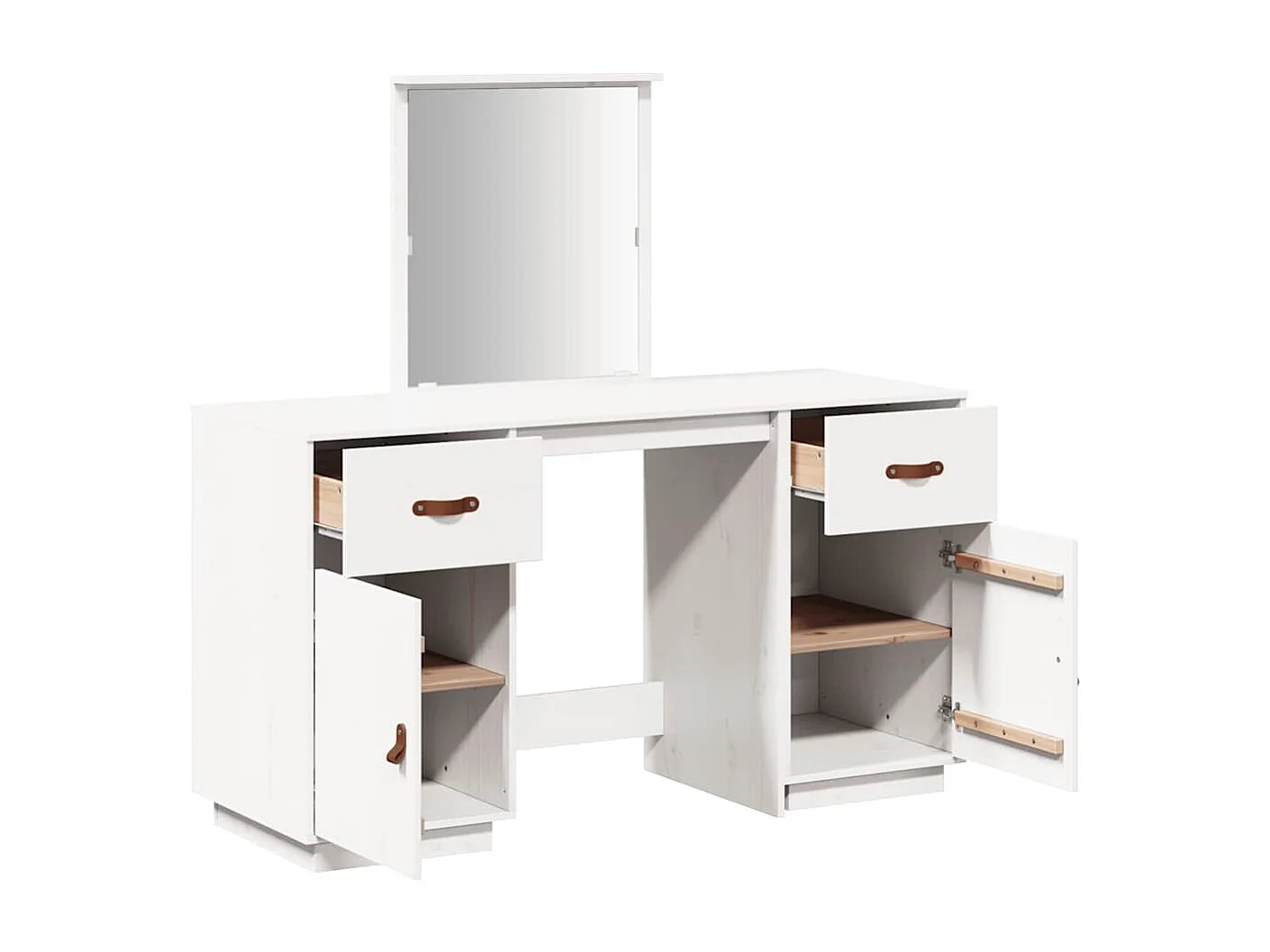 Ensemble de coiffeuse avec miroir Blanc Bois de pin solide